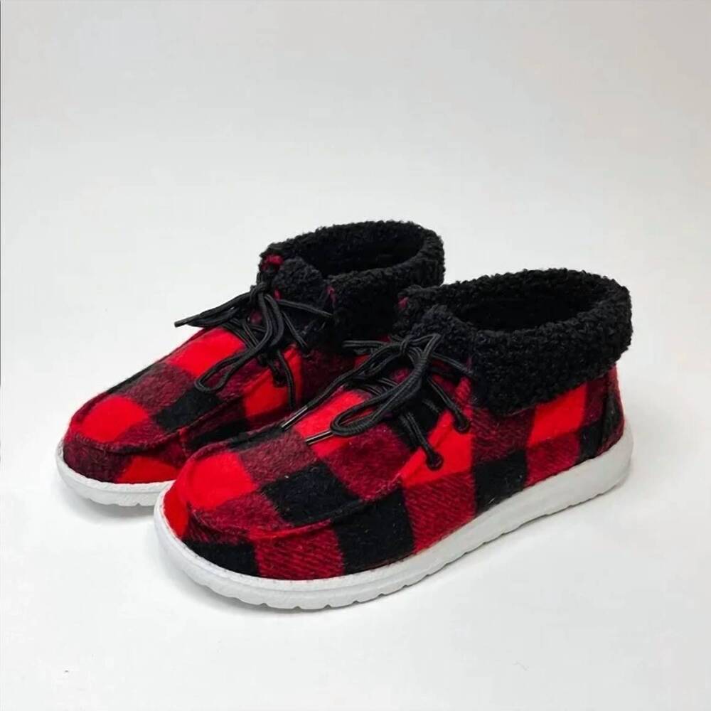 NEW GYPSY JAZZ women's mighty sneaker bootie in red buffalo plaid